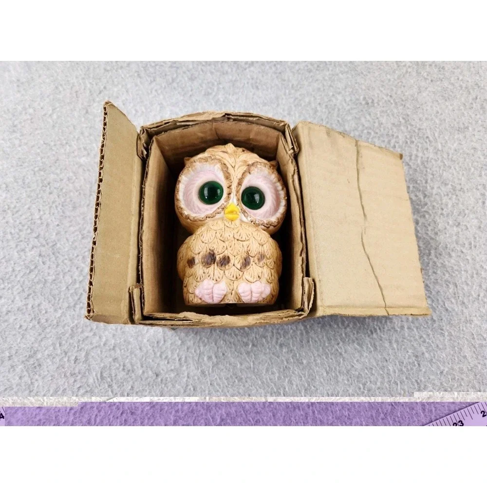 Vintage Ceramic Owl Table Lamp Night Light Retro Lighted Eyes Mid Century Pink